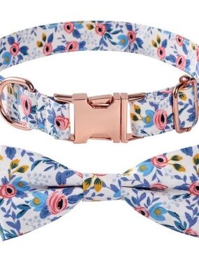 Unique Style Paws Floral Rose Gold Buckle Dog Collar - Blue & Pink